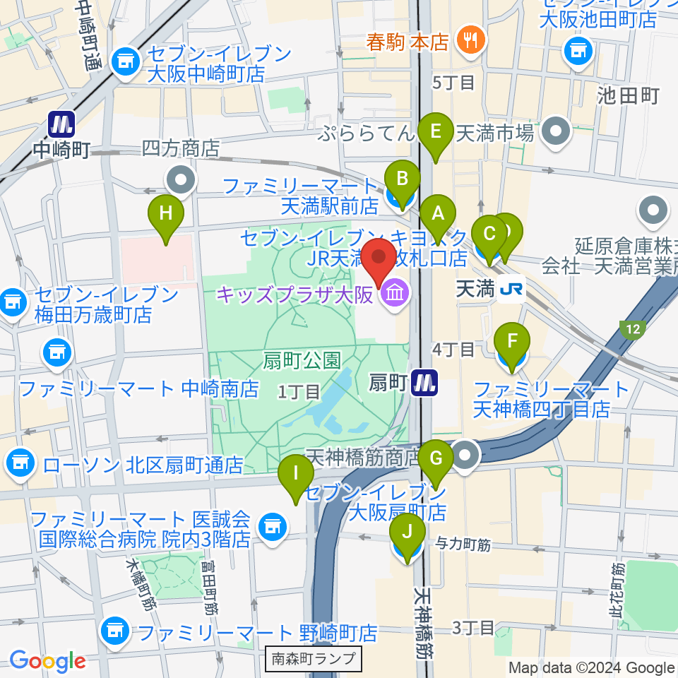 カンテレ扇町スクエア周辺のコンビニエンスストア一覧地図