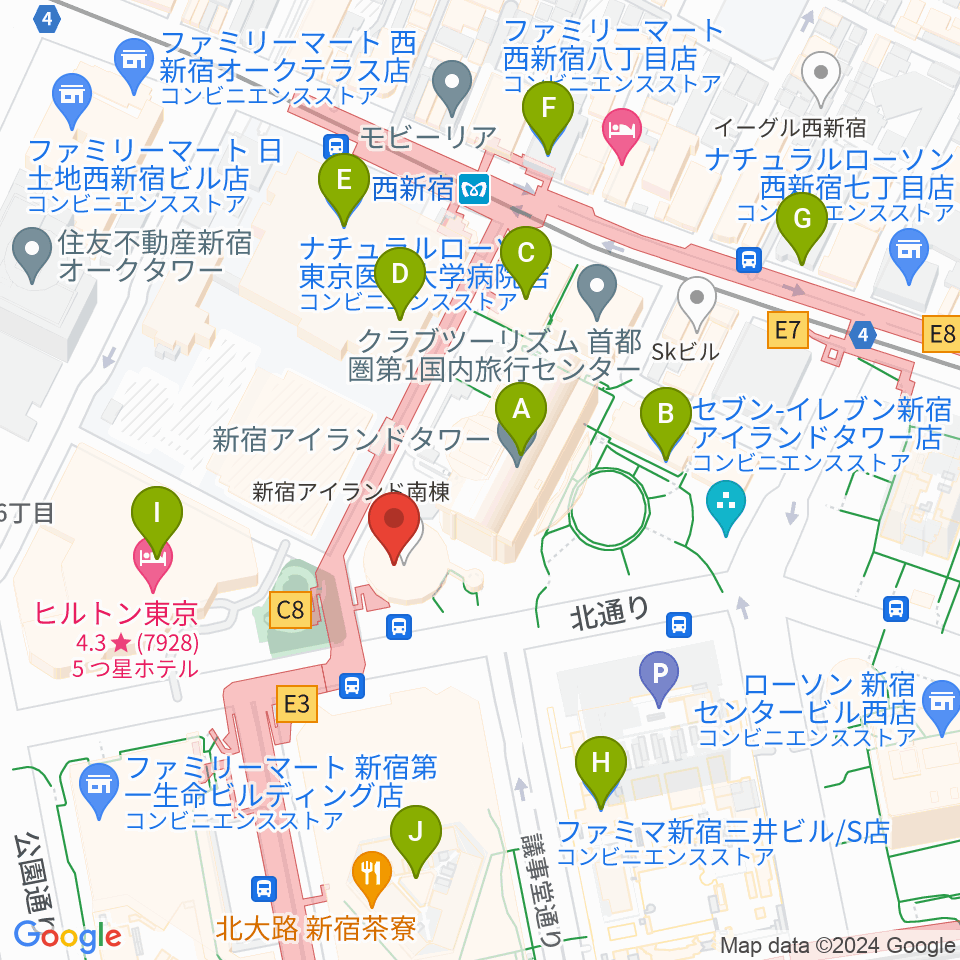 新宿ReNY周辺のコンビニエンスストア一覧地図