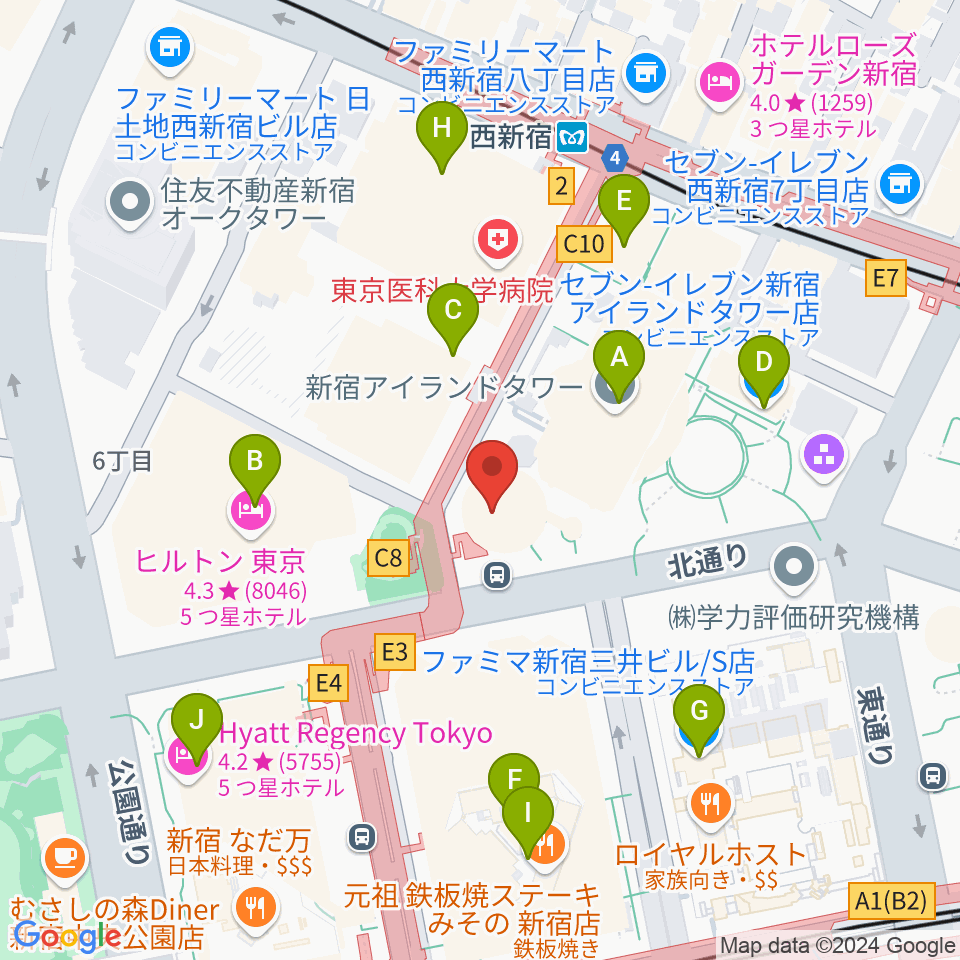 新宿ReNY周辺のコンビニエンスストア一覧地図