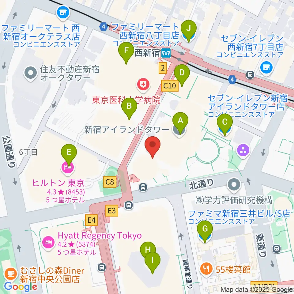 新宿ReNY周辺のコンビニエンスストア一覧地図