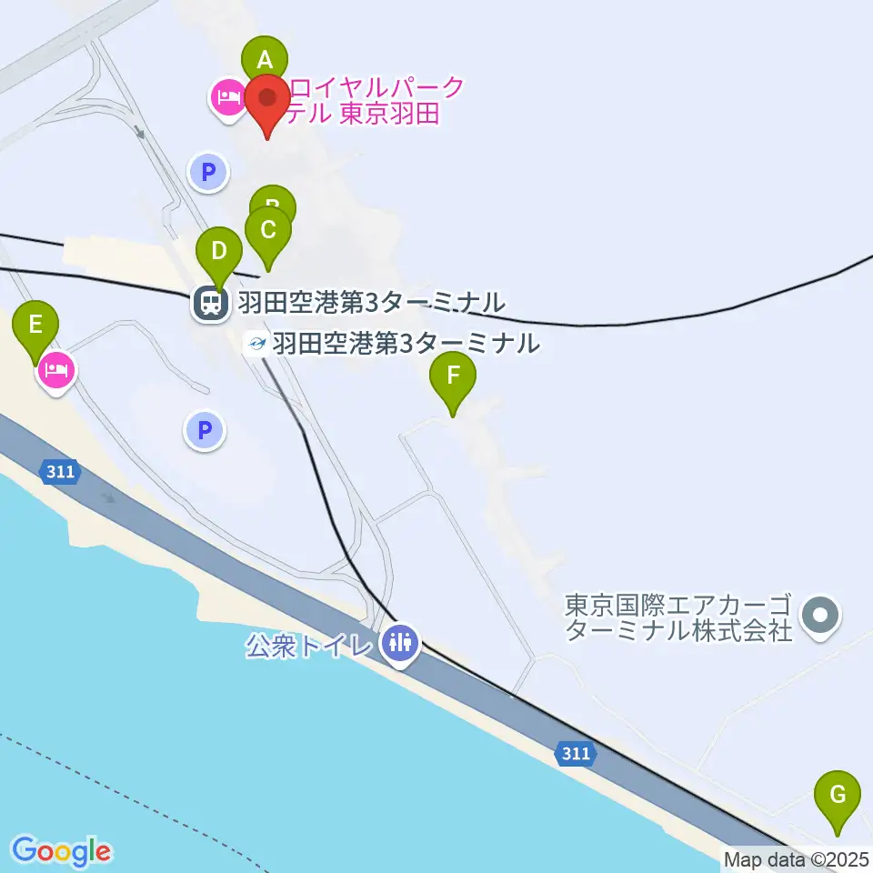 羽田空港ティアットスカイホール周辺のコンビニエンスストア一覧地図