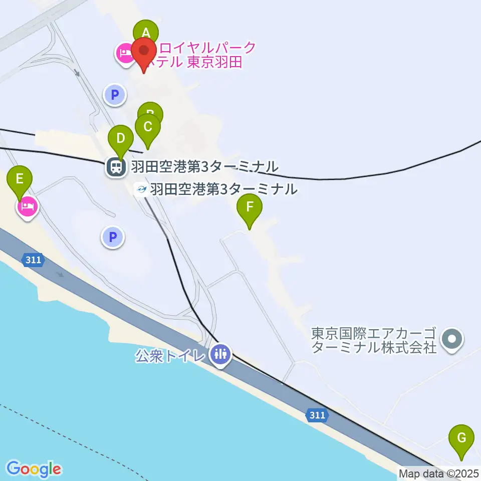 羽田空港ティアットスカイホール周辺のコンビニエンスストア一覧地図