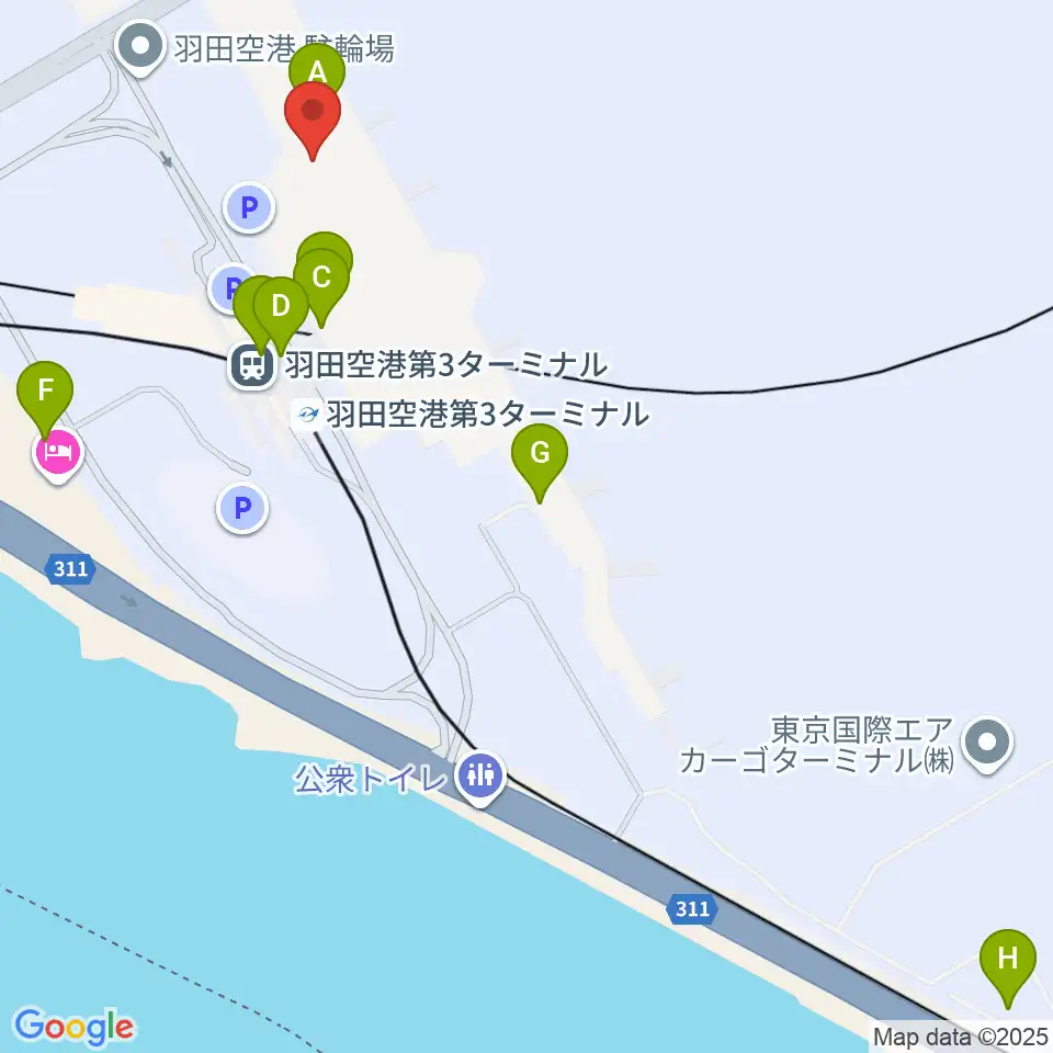 羽田空港ティアットスカイホール周辺のコンビニエンスストア一覧地図