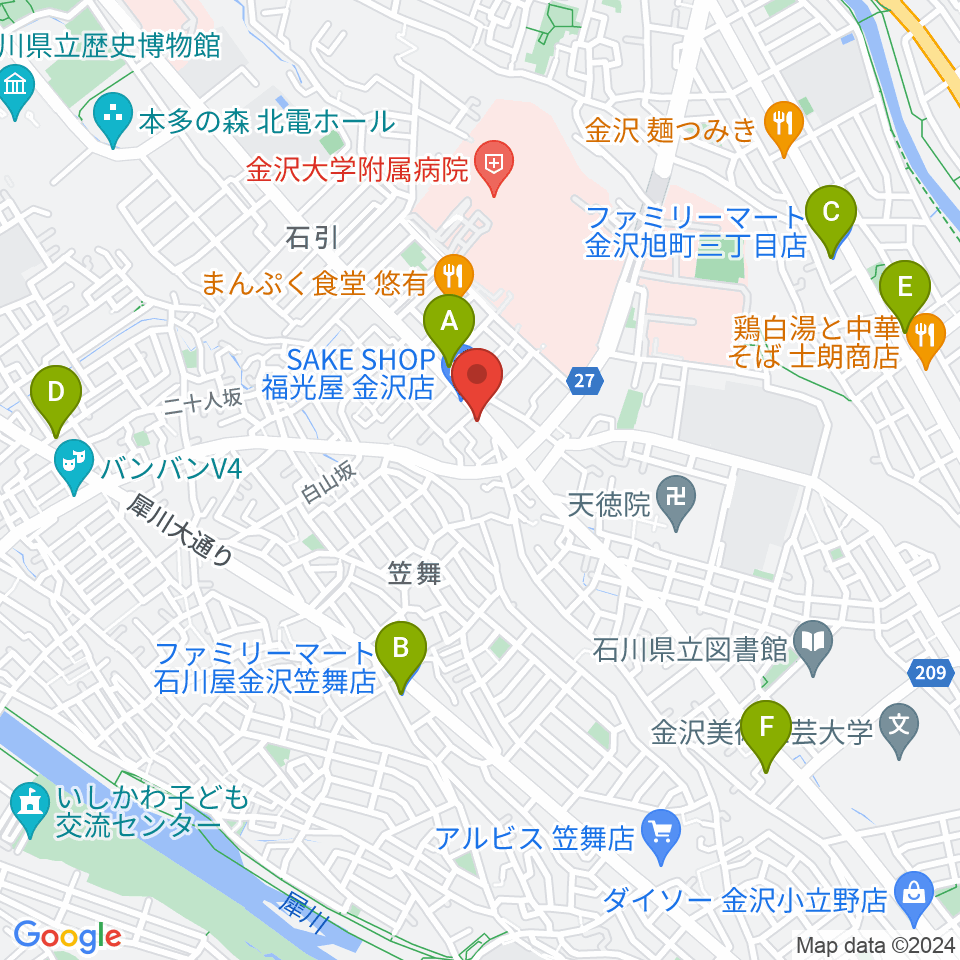 金沢etc.link周辺のコンビニエンスストア一覧地図