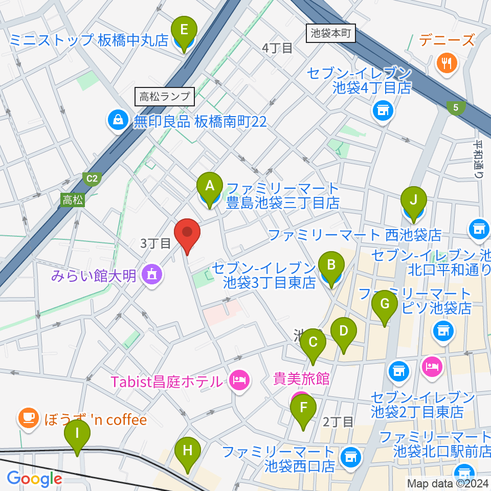 池袋ビッグバンボックス周辺のコンビニエンスストア一覧地図