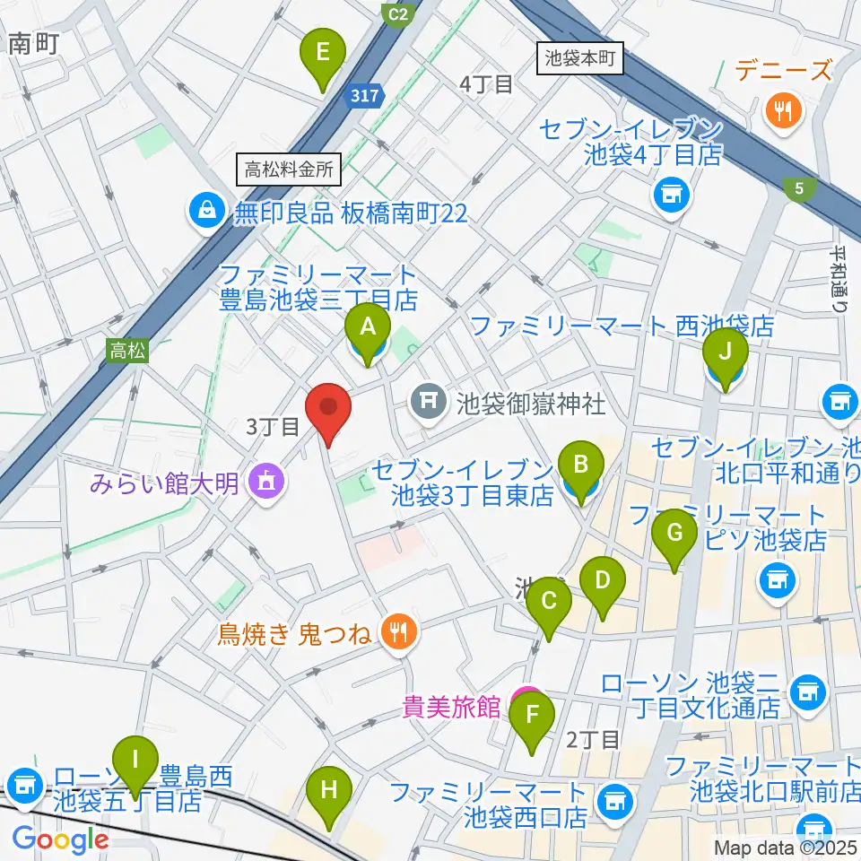 池袋ビッグバンボックス周辺のコンビニエンスストア一覧地図