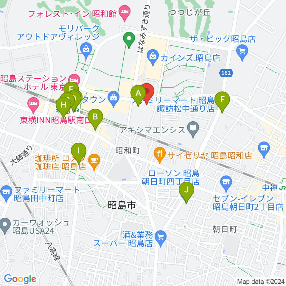 FOSTERホール 昭島市民会館周辺のコンビニエンスストア一覧地図