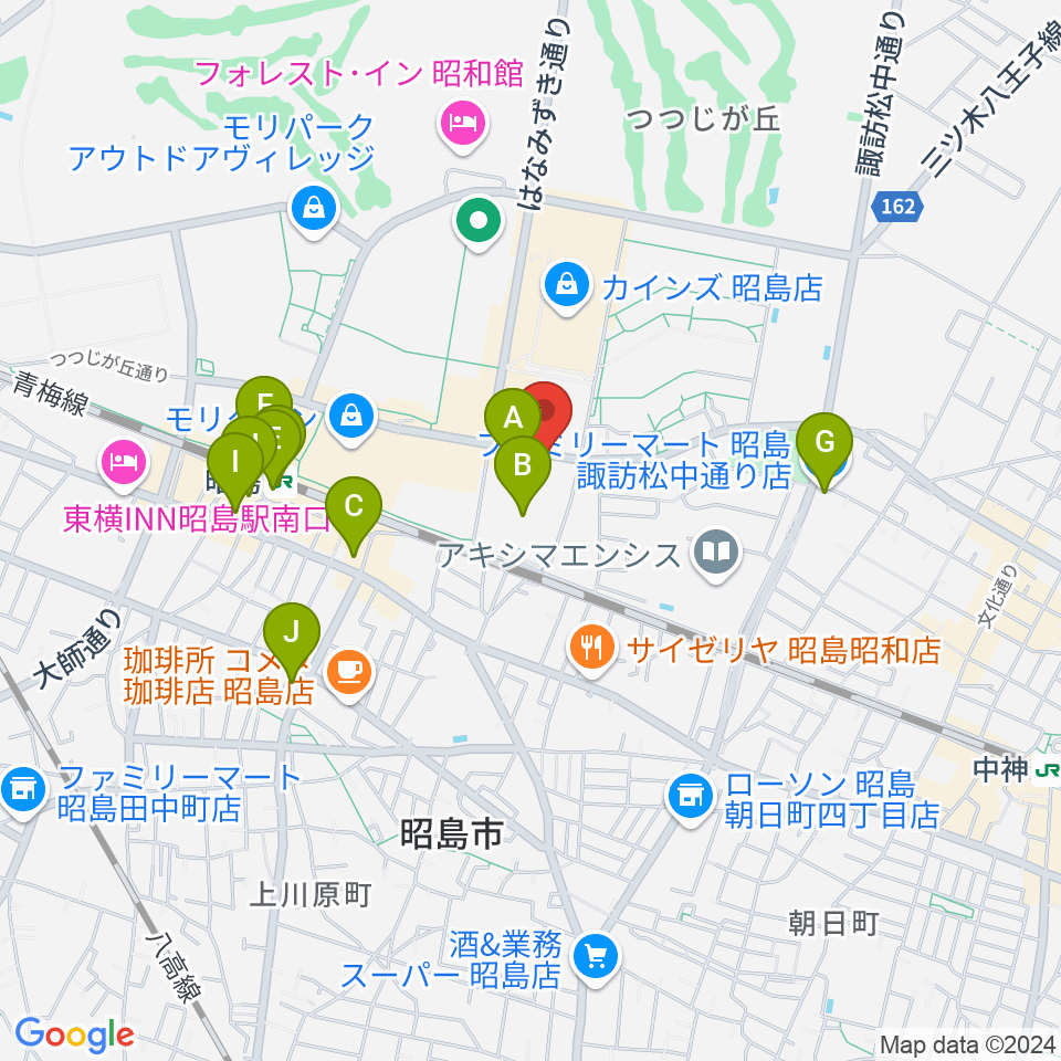 FOSTERホール 昭島市民会館周辺のコンビニエンスストア一覧地図