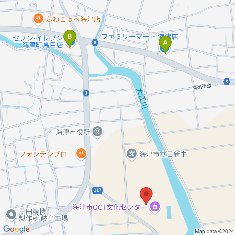 海津市OCT文化センター周辺のコンビニエンスストア一覧地図