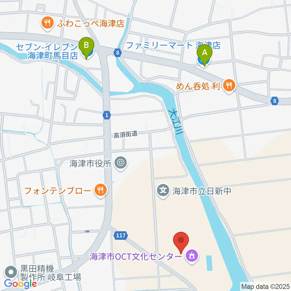 海津市OCT文化センター周辺のコンビニエンスストア一覧地図