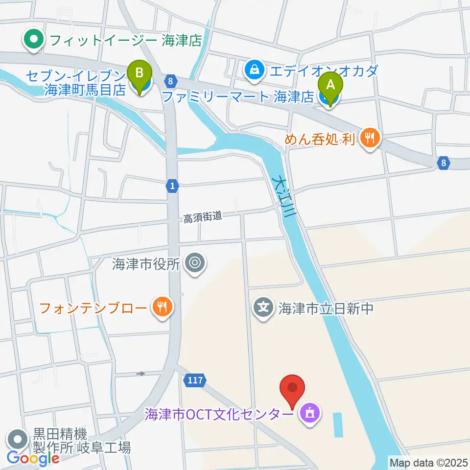 海津市OCT文化センター周辺のコンビニエンスストア一覧地図
