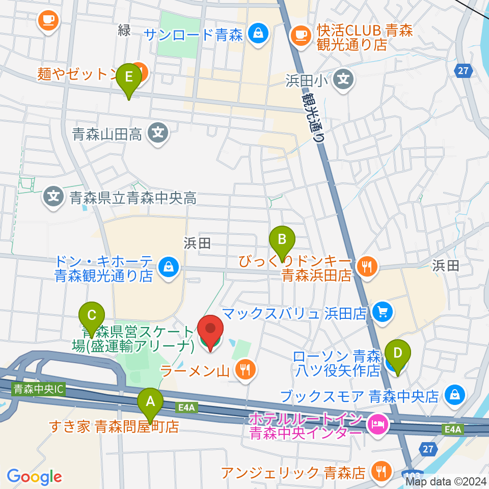 盛運輸アリーナ 青森県営スケート場周辺のコンビニエンスストア一覧地図