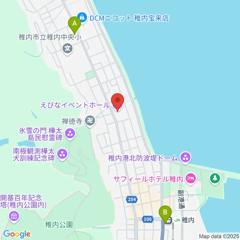稚内エビナイベントホール周辺のコンビニエンスストア一覧地図