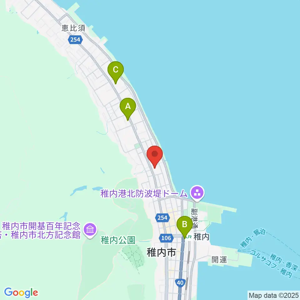 稚内エビナイベントホール周辺のコンビニエンスストア一覧地図