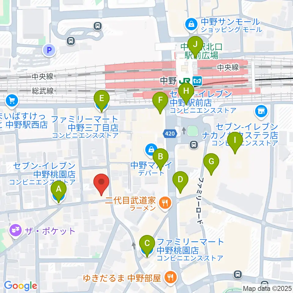 サウンドスタジオノア 中野店周辺のコンビニエンスストア一覧地図