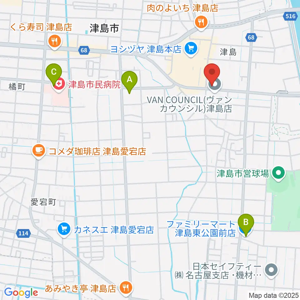 津島グランツ周辺のコンビニエンスストア一覧地図