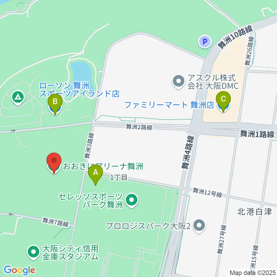 おおきにアリーナ舞洲周辺のコンビニエンスストア一覧地図