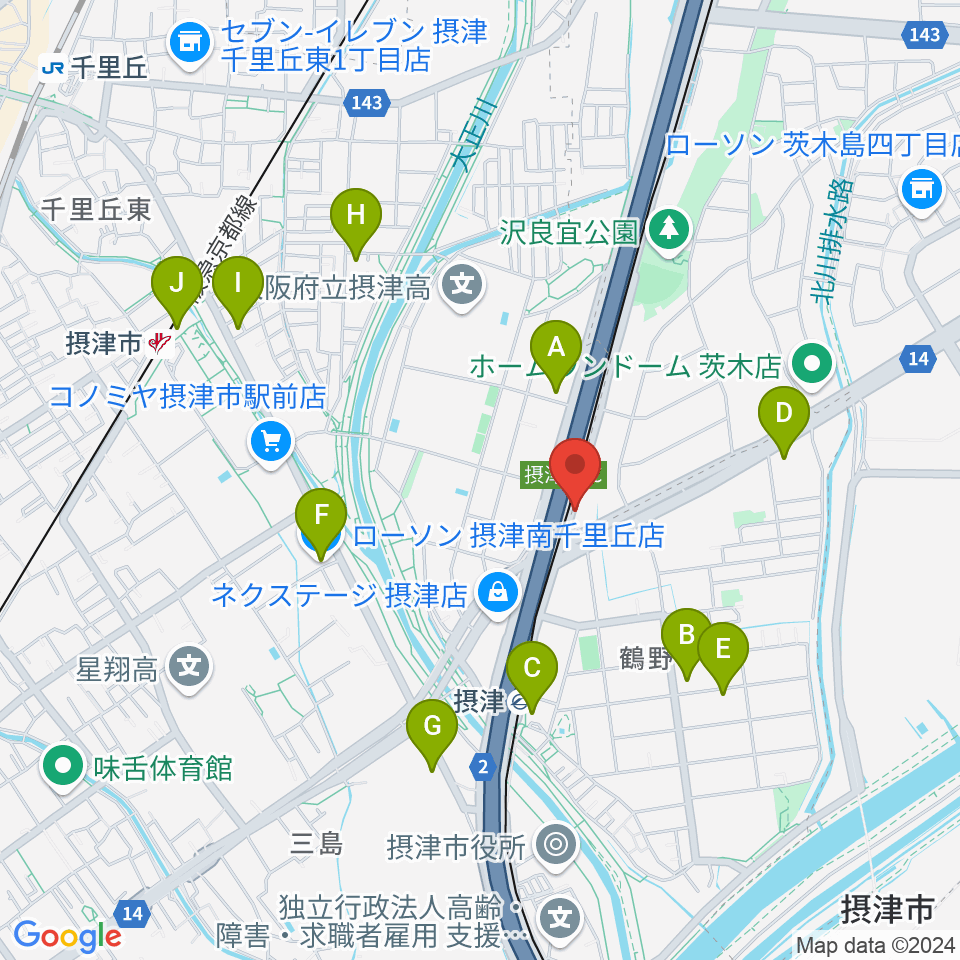 茨木ジャックライオン周辺のコンビニエンスストア一覧地図