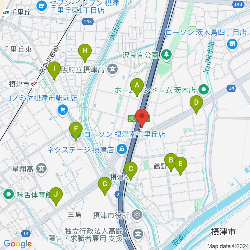 茨木ジャックライオン周辺のコンビニエンスストア一覧地図