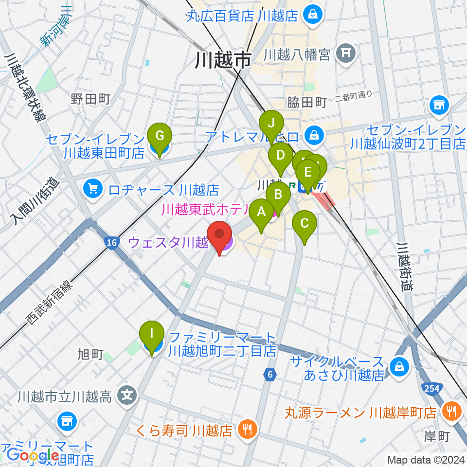 ウェスタ川越 大ホール 周辺のコンビニエンスストア一覧マップ