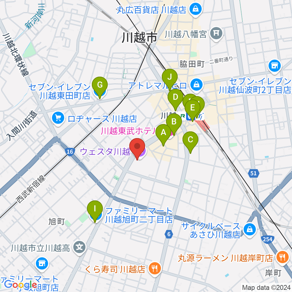 ウェスタ川越 大ホール周辺のコンビニエンスストア一覧地図