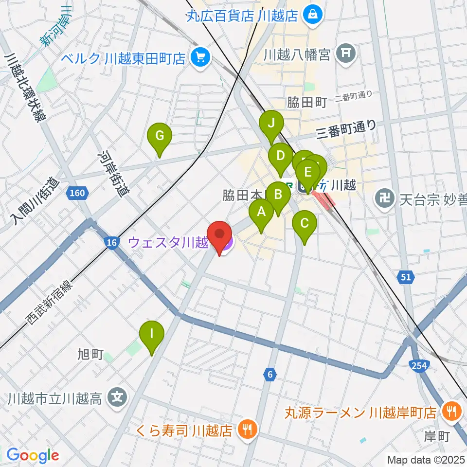 ウェスタ川越周辺のコンビニエンスストア一覧地図
