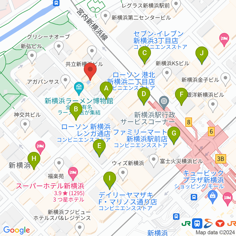新横浜チャーリーズバー周辺のコンビニエンスストア一覧地図