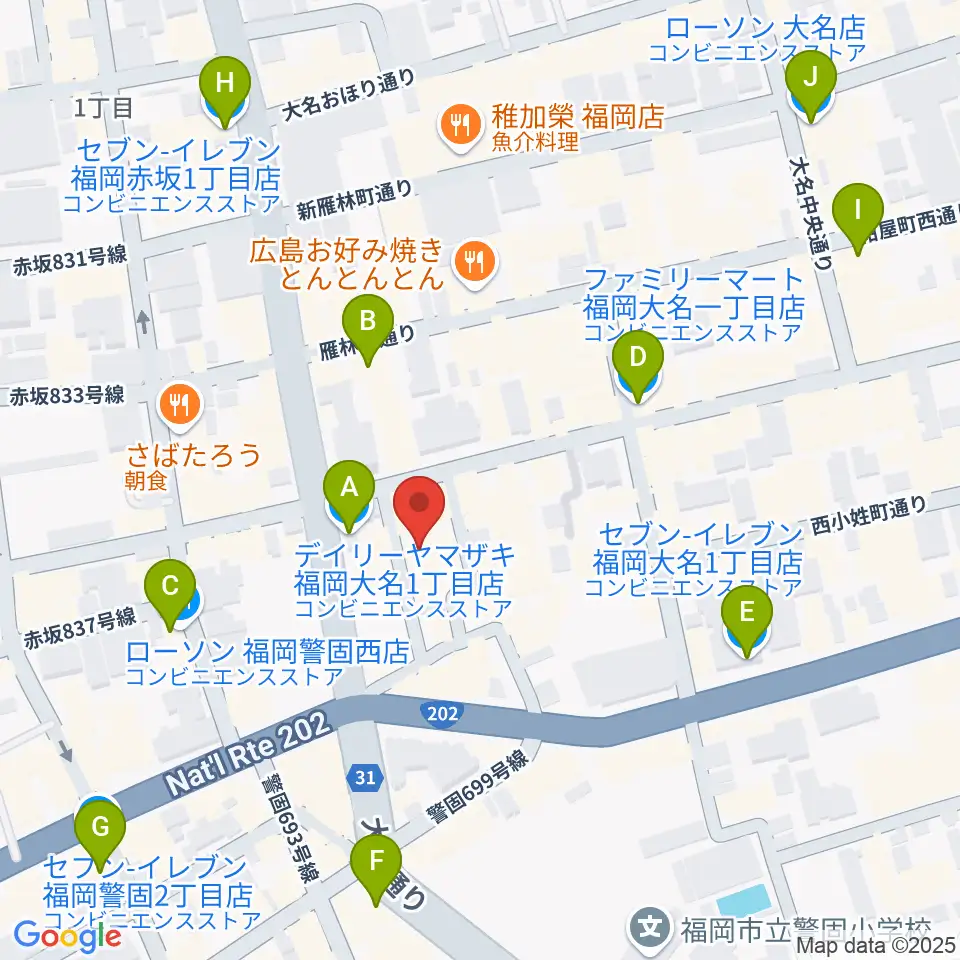 福岡リブラボ周辺のコンビニエンスストア一覧地図