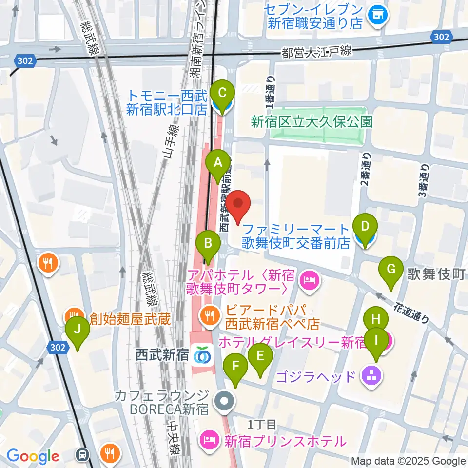 新宿バティオス周辺のコンビニエンスストア一覧地図