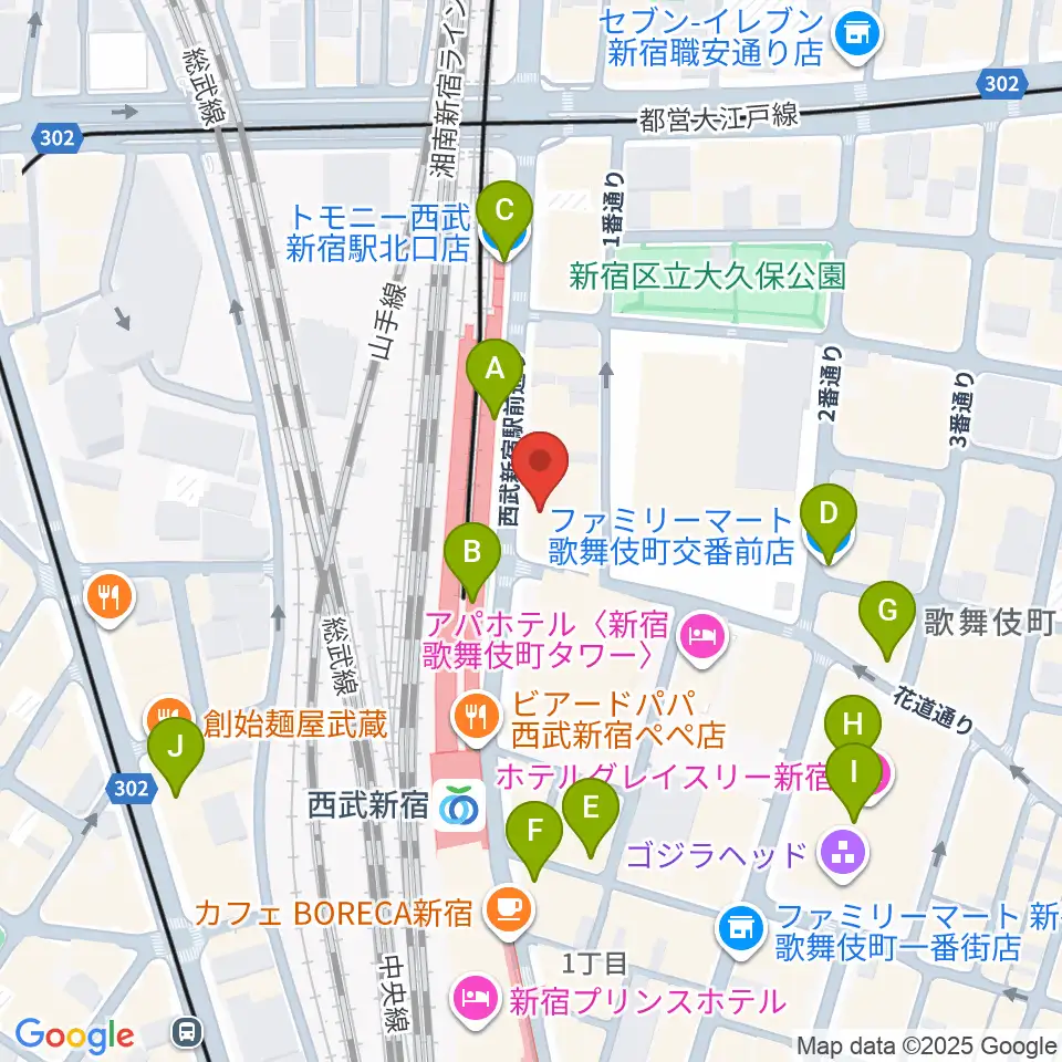 新宿バティオス周辺のコンビニエンスストア一覧地図