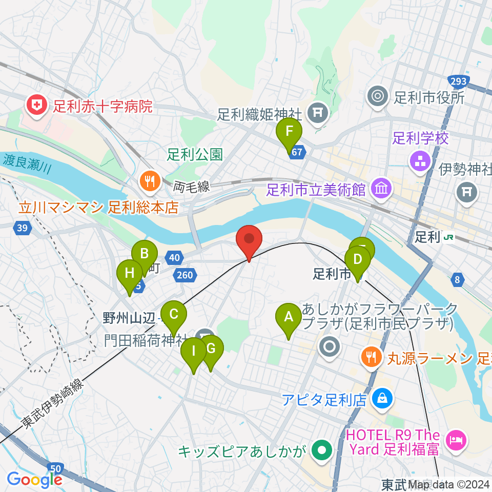 足利ライブハウス大使館周辺のコンビニエンスストア一覧地図