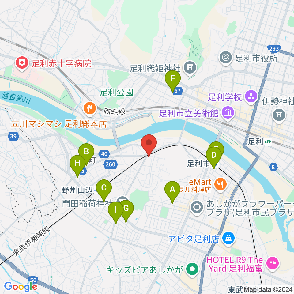 足利ライブハウス大使館周辺のコンビニエンスストア一覧地図