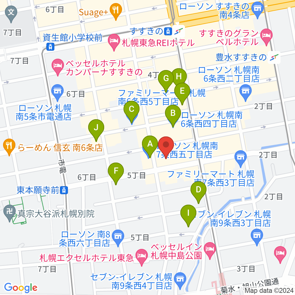 札幌ユニオンフィールド周辺のコンビニエンスストア一覧地図