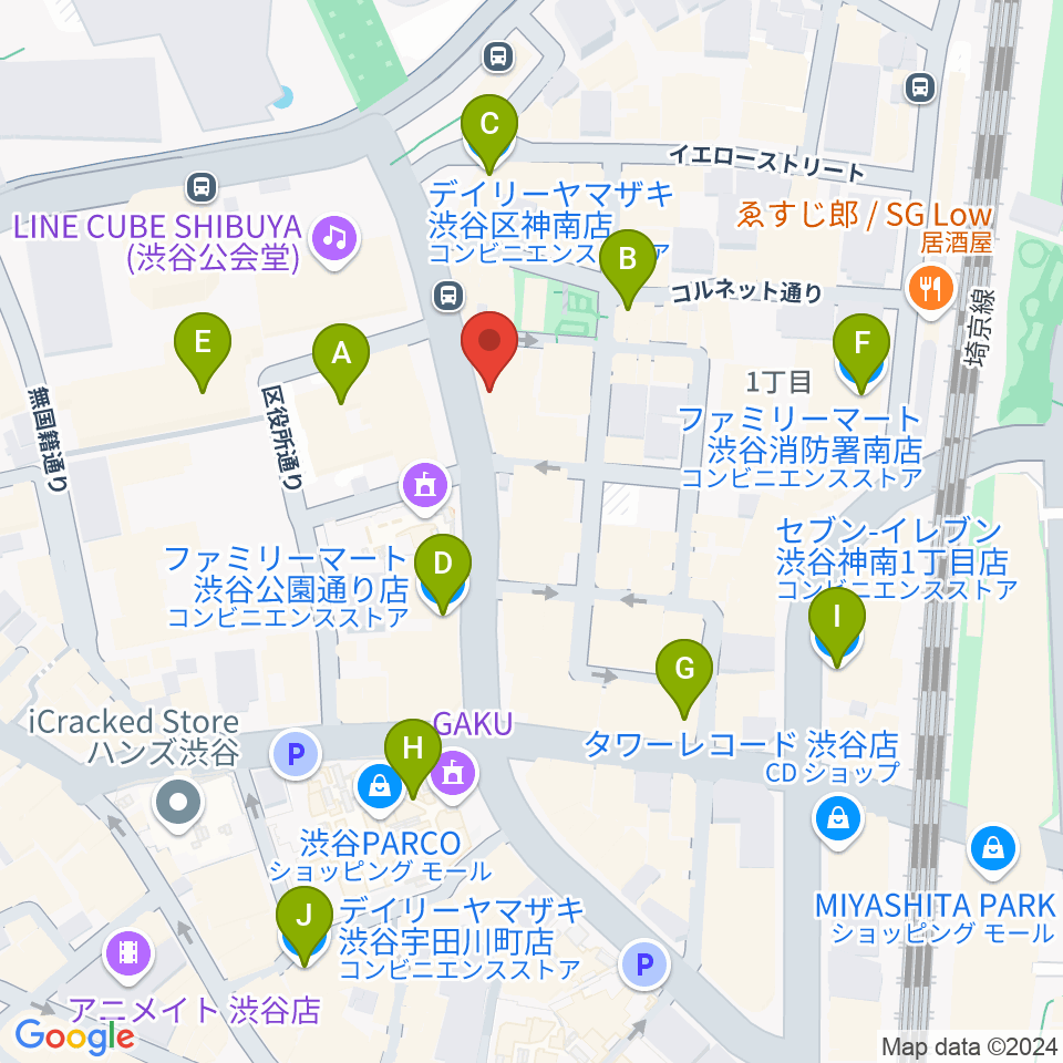 nagomix渋谷周辺のコンビニエンスストア一覧地図