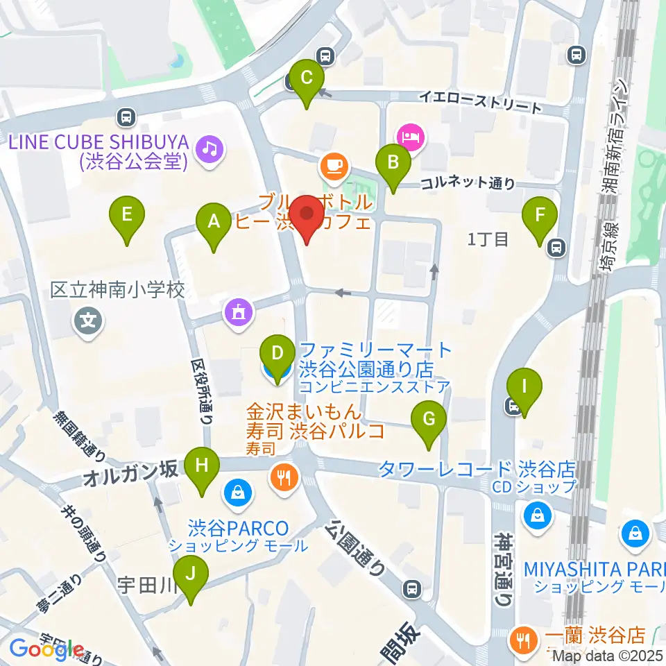 nagomix渋谷周辺のコンビニエンスストア一覧地図