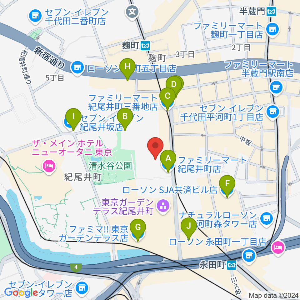 紀尾井町サロンホール周辺のコンビニエンスストア一覧地図