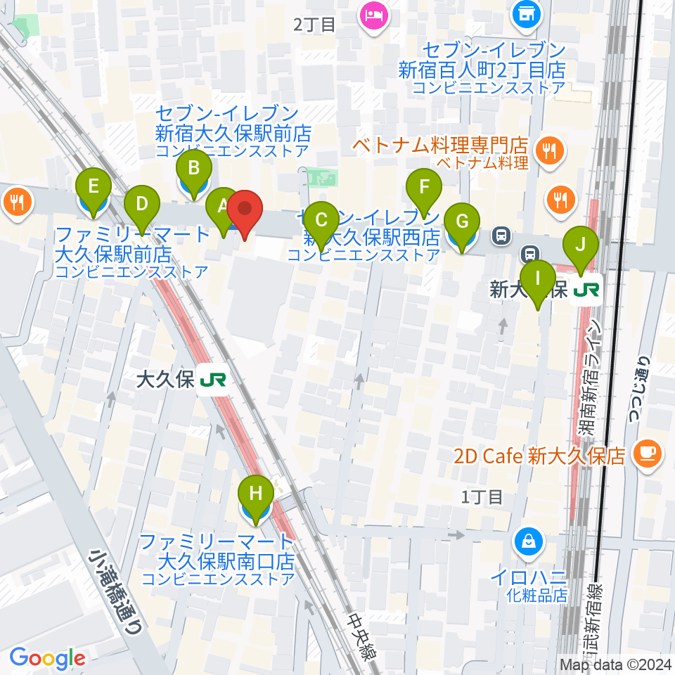 大久保HOTSHOT周辺のコンビニエンスストア一覧地図