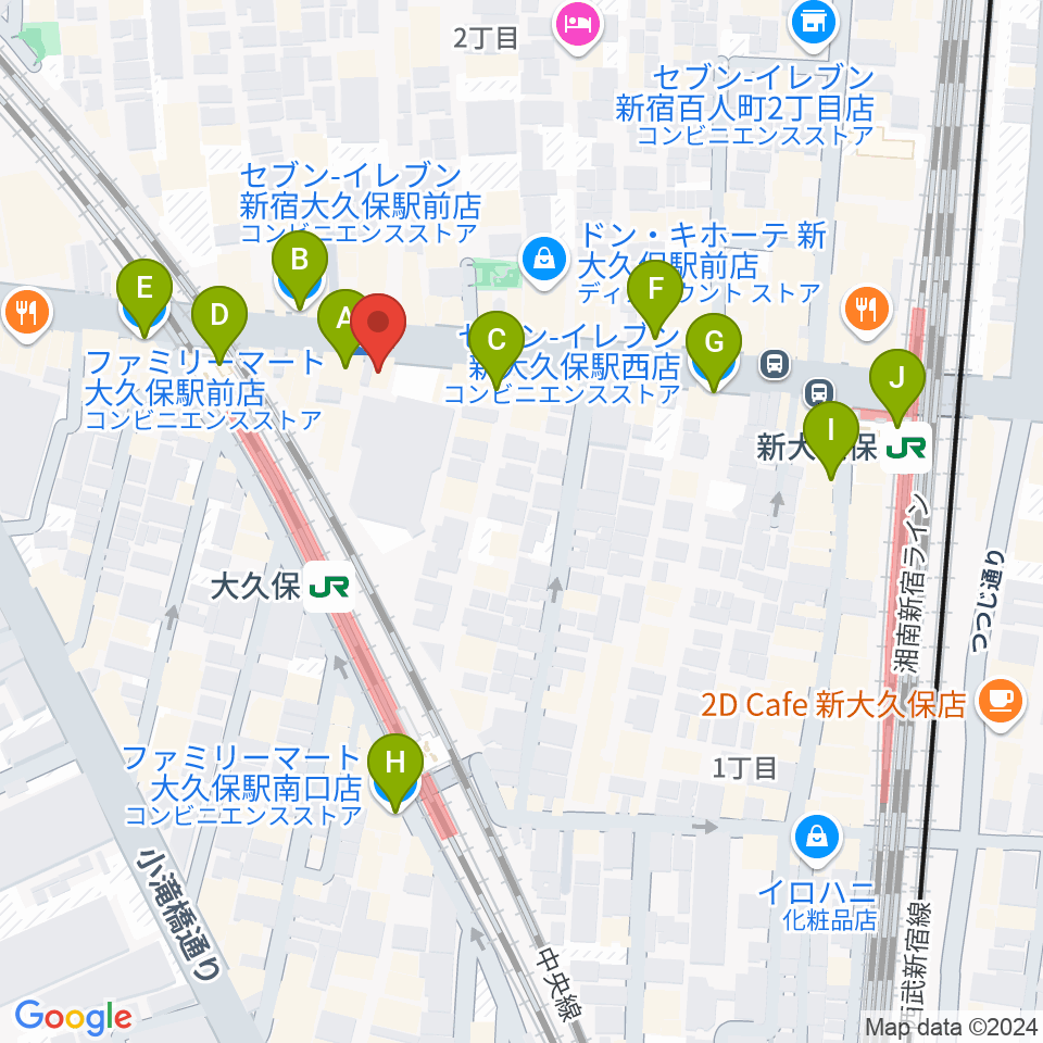 大久保HOTSHOT周辺のコンビニエンスストア一覧地図