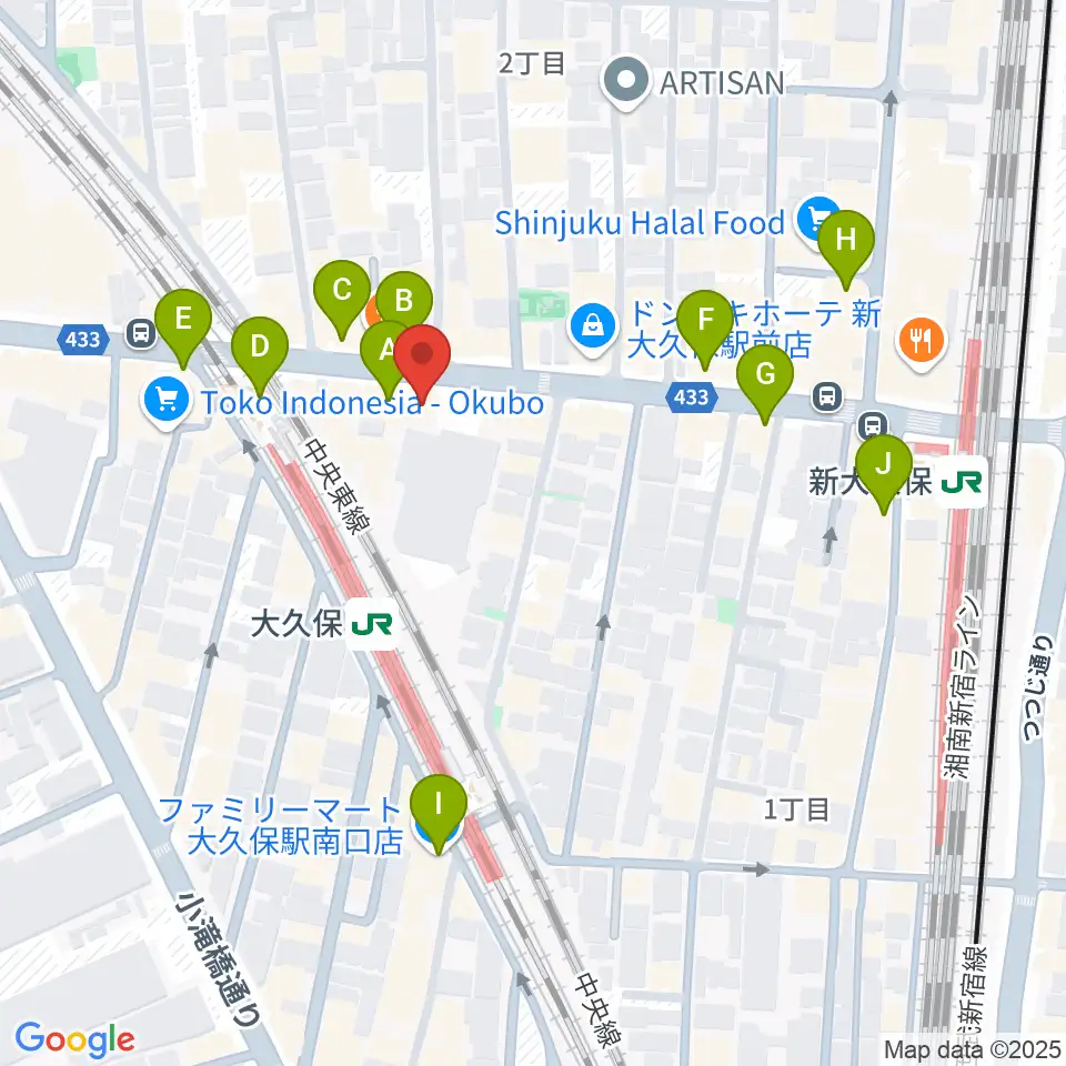 大久保HOTSHOT周辺のコンビニエンスストア一覧地図