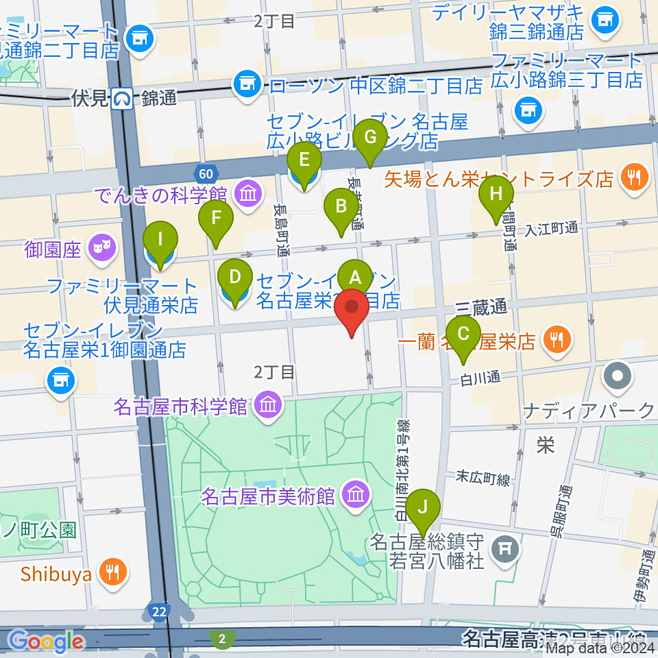 アーク栄サロンホール周辺のコンビニエンスストア一覧地図