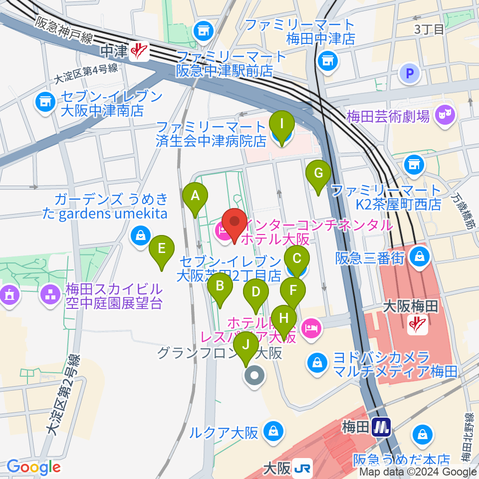 グランフロント大阪 ナレッジシアター周辺のコンビニエンスストア一覧地図