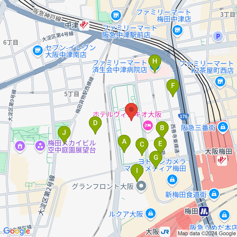 グランフロント大阪 ナレッジシアター周辺のコンビニエンスストア一覧地図