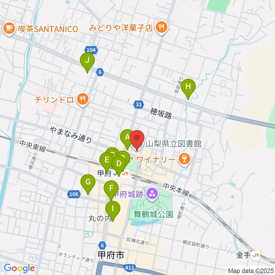 山梨県立図書館周辺のコンビニエンスストア一覧地図