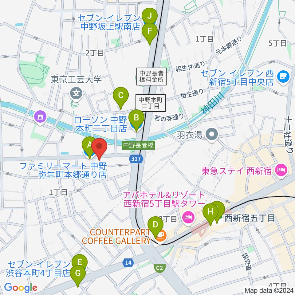 ロックフォード MELODIA Tokyo周辺のコンビニエンスストア一覧地図