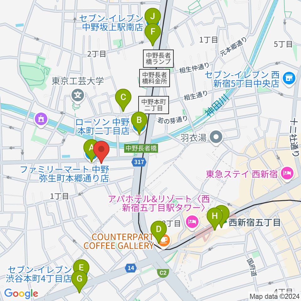 ロックフォード MELODIA Tokyo周辺のコンビニエンスストア一覧地図