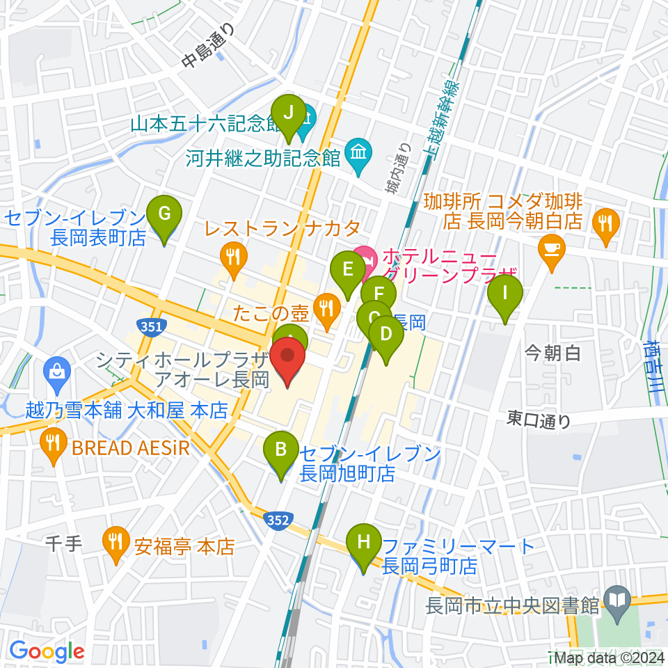 アオーレ長岡周辺のコンビニエンスストア一覧地図