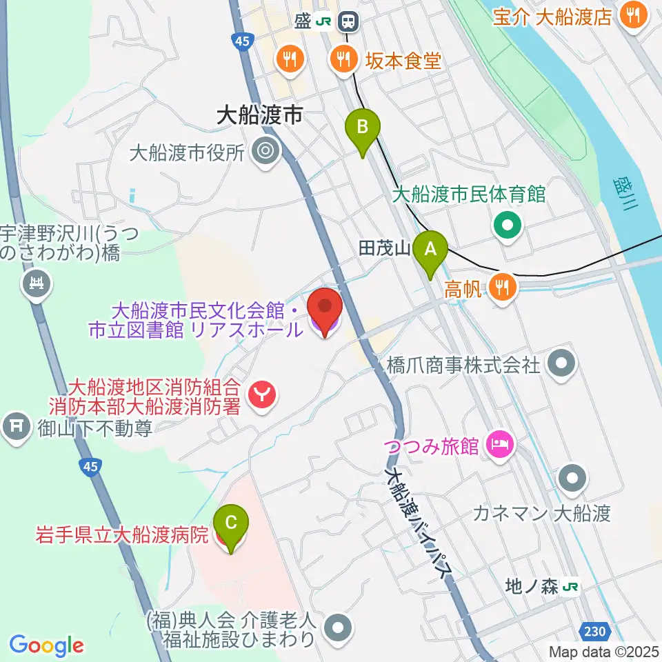 リアスホール周辺のコンビニエンスストア一覧地図