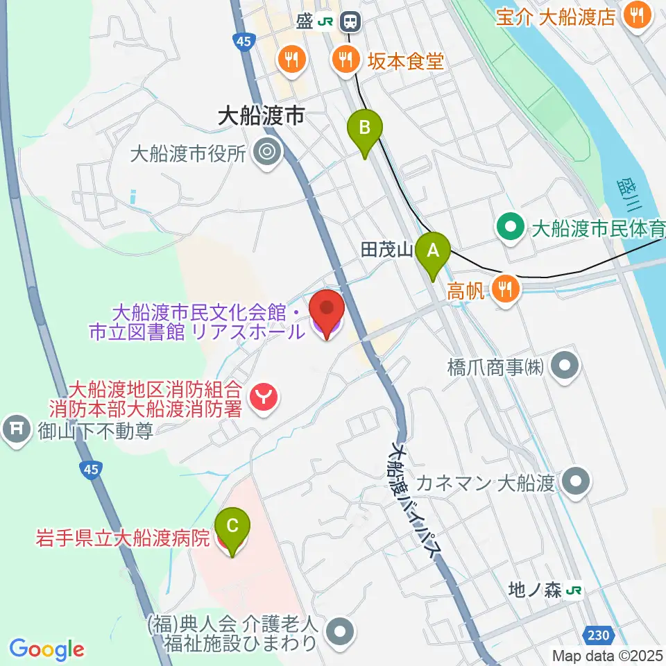 リアスホール周辺のコンビニエンスストア一覧地図
