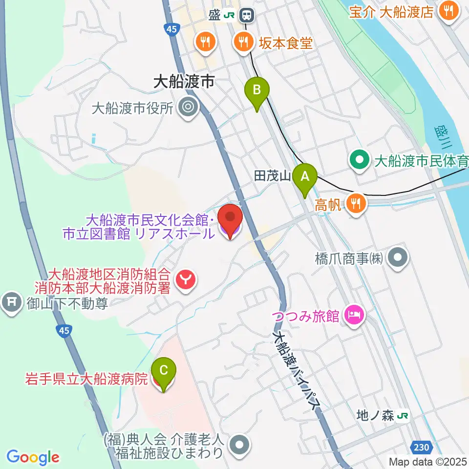 リアスホール周辺のコンビニエンスストア一覧地図