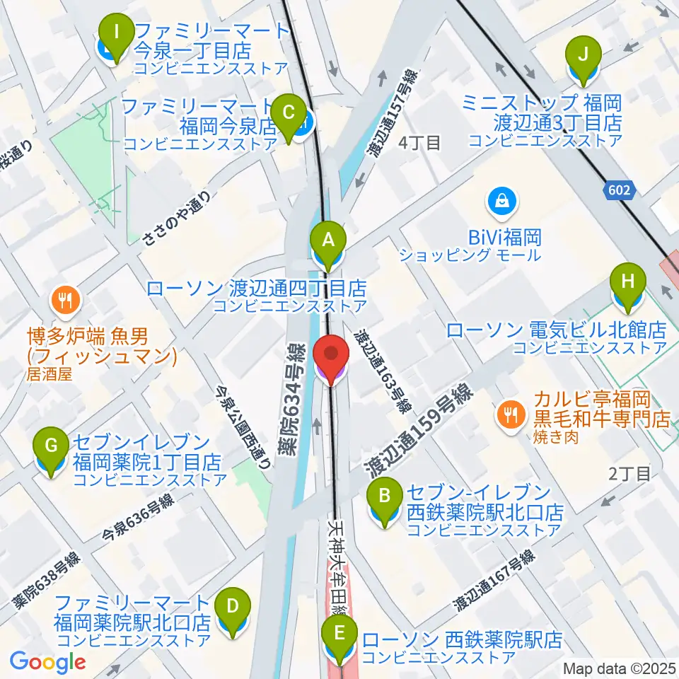 福岡薬院ビートステーション周辺のコンビニエンスストア一覧地図